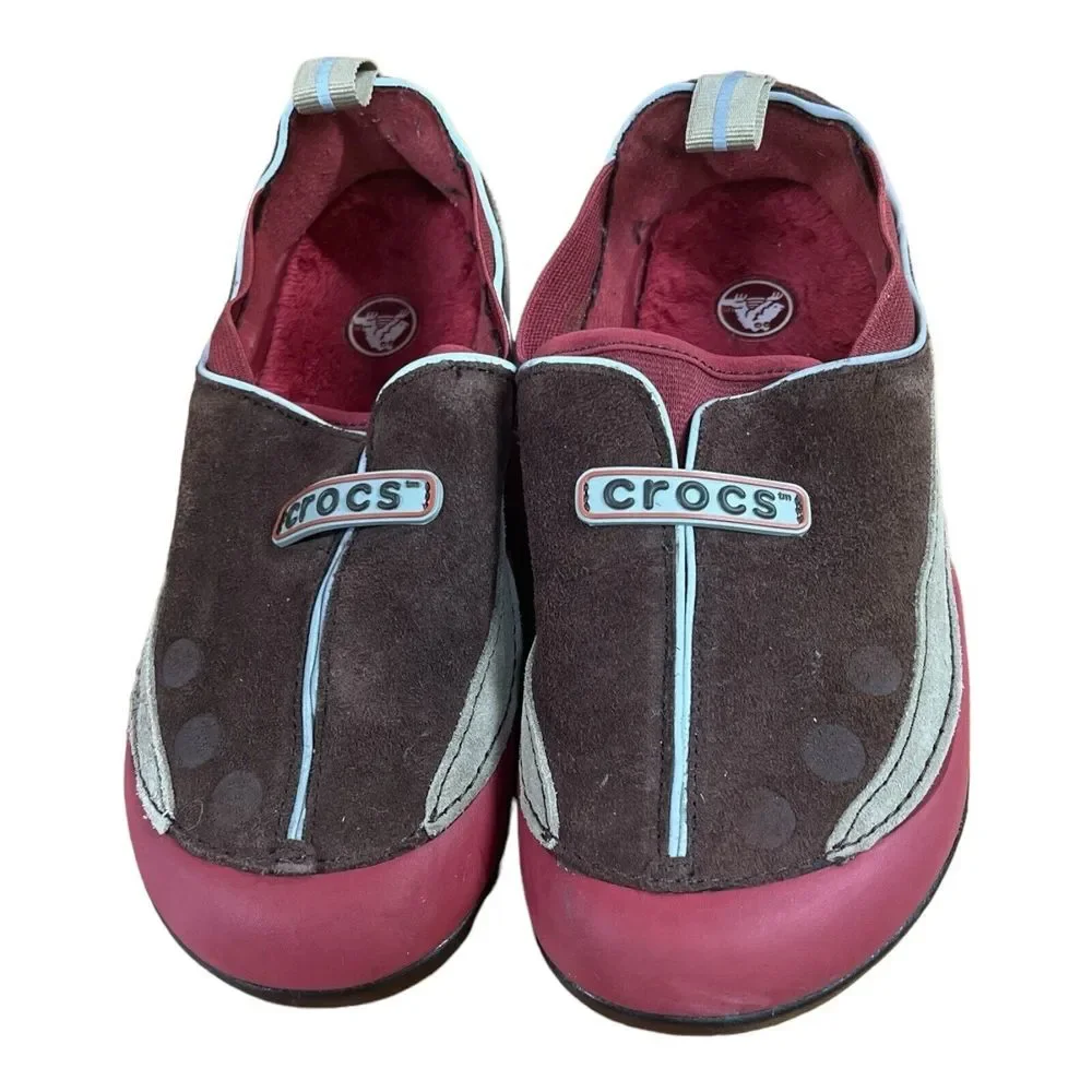 Crocs Size J 3 Kids Red Brown Lined Shoes Grip Bottom‎